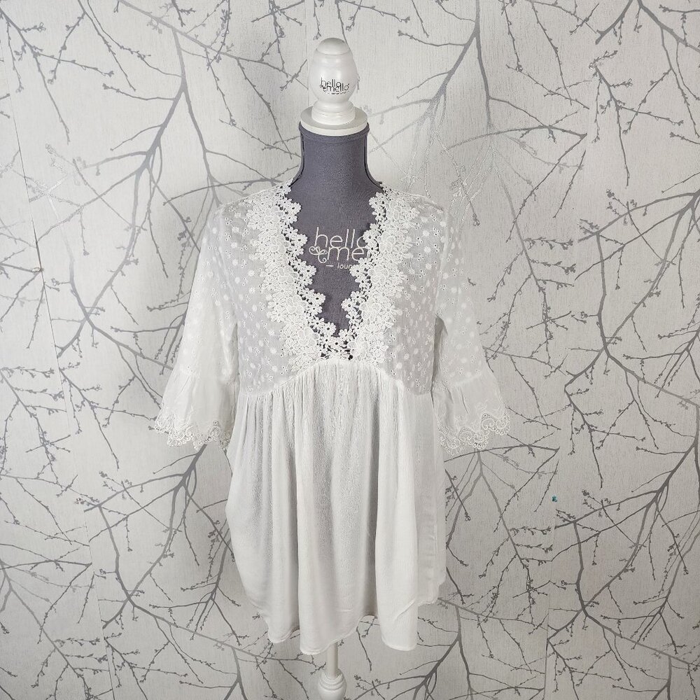 Maison Mascallier White Sheer Eyelet Babydoll Tunic